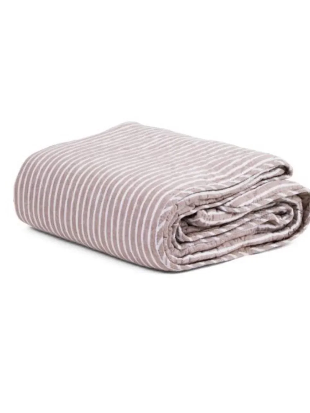 Tahari Home Striped Linen-Cotton Quilt in Taupe and White